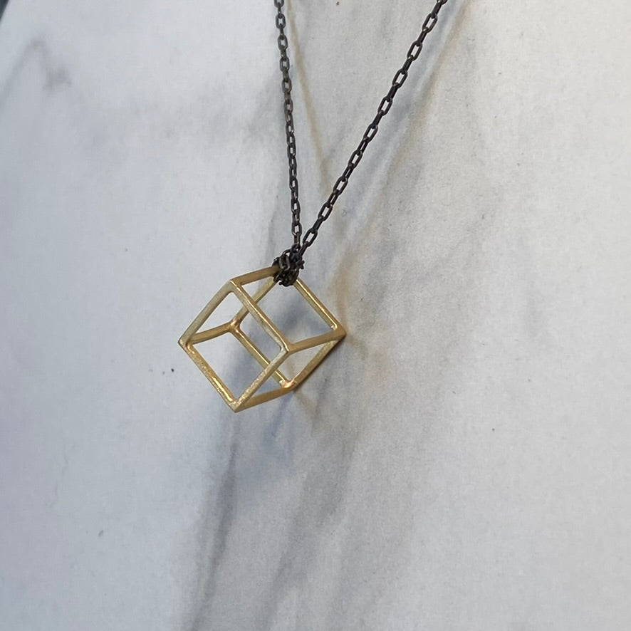 Gold Cube Pendant (Medium)