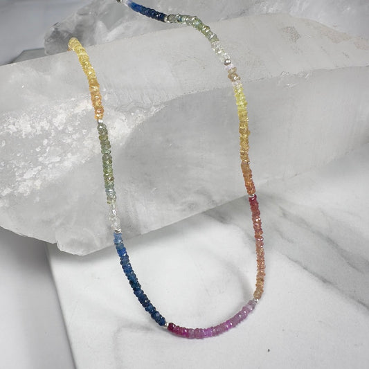 Rainbow Sapphire Necklace with Paperclip Chain