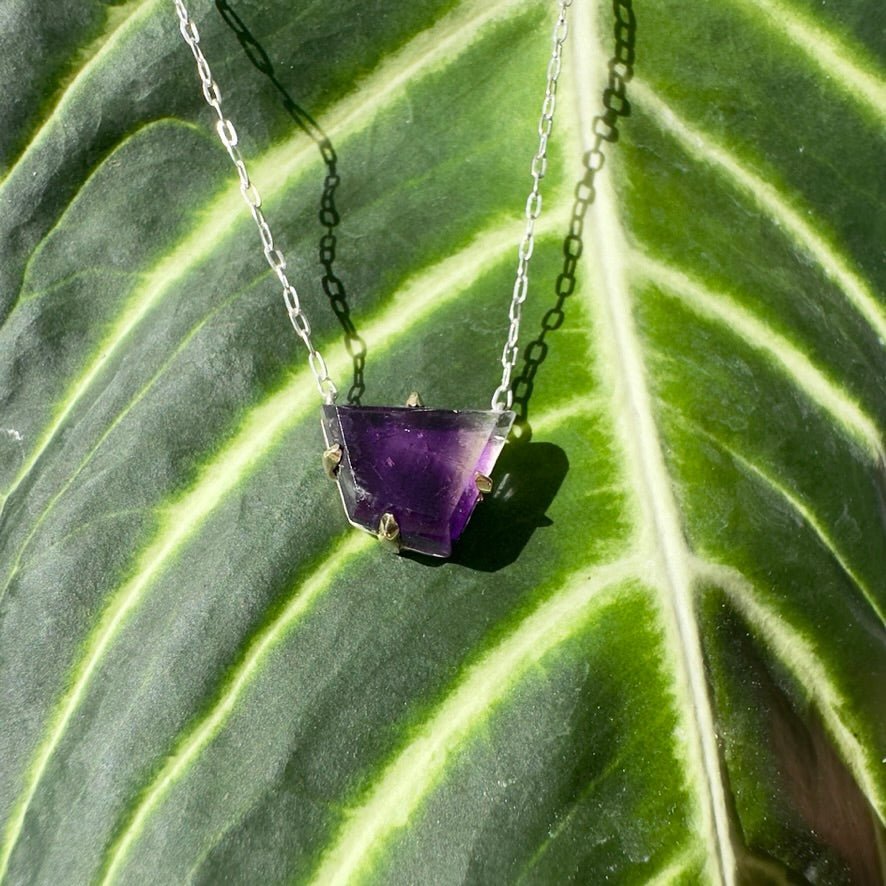 Floating Amethyst Necklace with 14k Yellow Gold Prongs