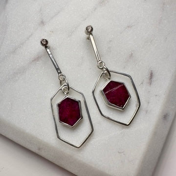 Ruby Slice Hexagon Earrings