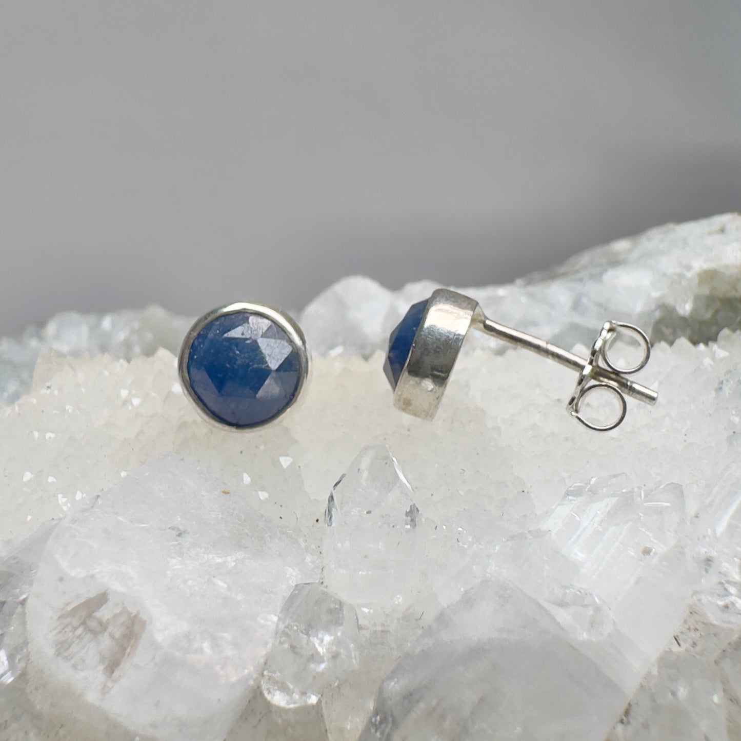 Blue Sapphire Rose Cut Stud Earrings