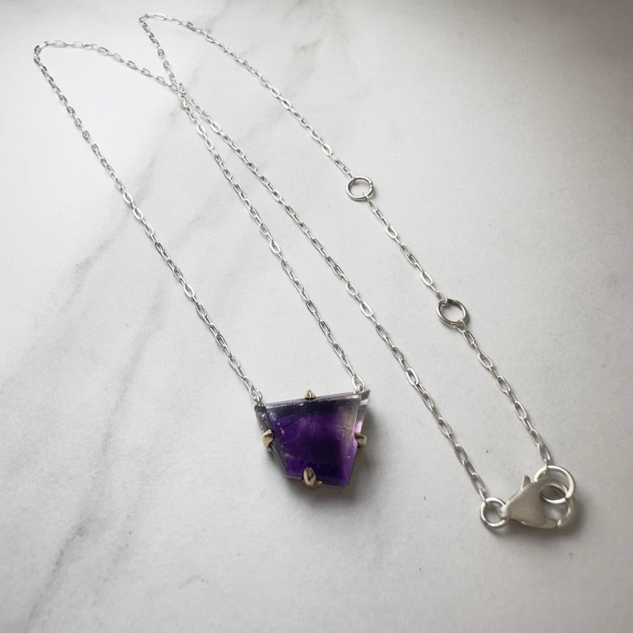 Floating Amethyst Necklace with 14k Yellow Gold Prongs