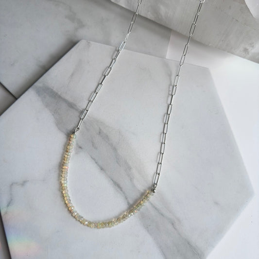 Faceted Ethiopian Opal Long Necklace