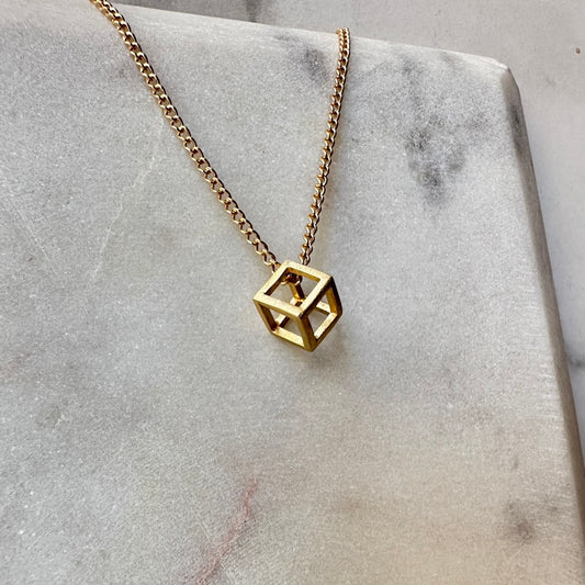 Gold Cube Pendant (Small)