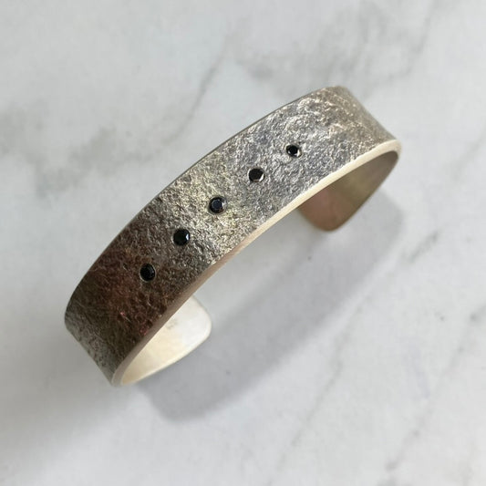 Granite Cuff Bracelet with Black Diamonds