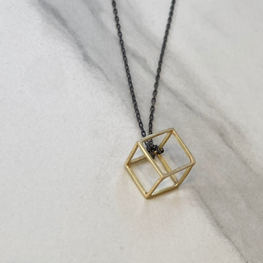 Gold Cube Pendant (Medium)