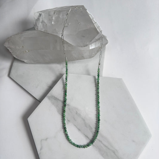 Tsavorite Garnet Beaded Necklace with Paperclip Chain